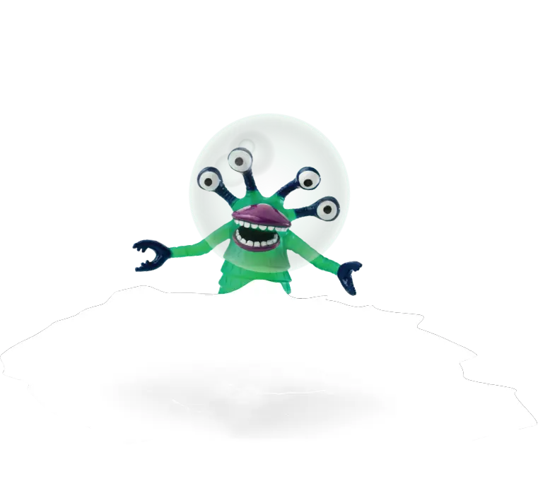 Googly-eyed desk toy to sitting on a cloud